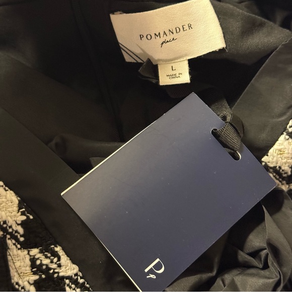 Pomander Place | NEW Coco Tweed Houndstooth Bow Mini Dress Black White Size L - Picture 11 of 12